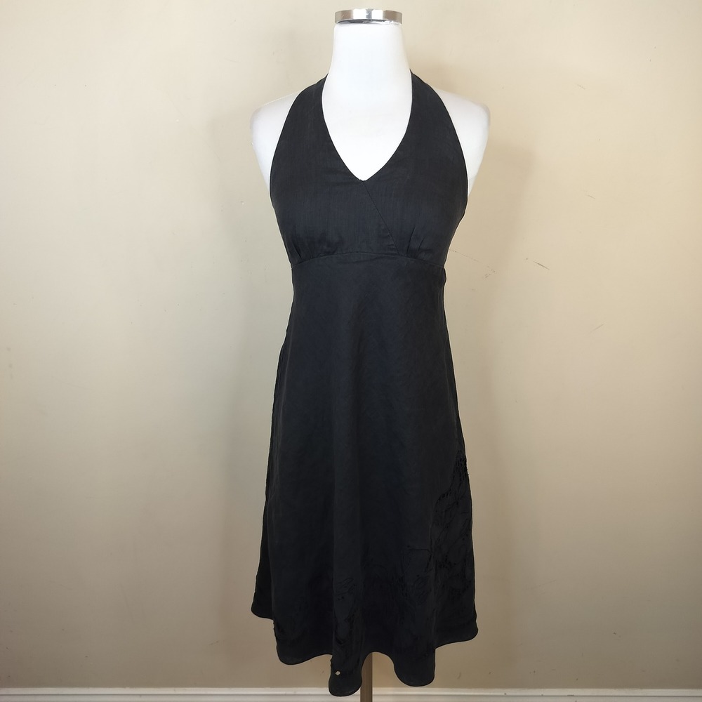 An Taylor Halter Dress 2 Womens Eyelet Floral Embroidered Black